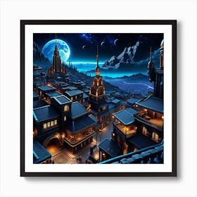 Fantasy City At Night 33 Art Print
