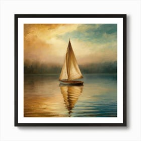 Sailboat At Sunset dark Art Print