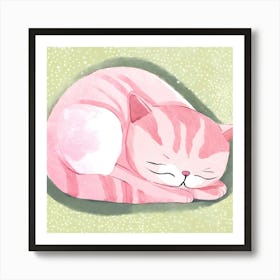 Pink Cat Sleeping Art Print