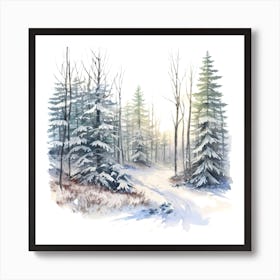 Watercolor Winter Scene Art Print