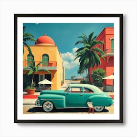 Vintage Car On The Street Art Print