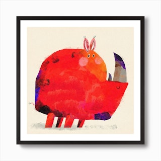 Red Squared Rhinoceros Square Art Print