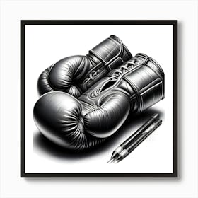 A Black And White Pencil Sketch Of A Pair Of Boxing Gloves 4 Art Print