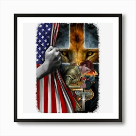 Woman Warrior Of Christian Jesus Lion American Cross Flag Art Print