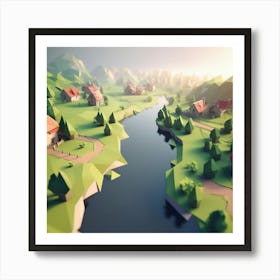 Low Poly Village 2 Art Print