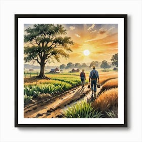Water Colored Painting Of Landscape Farming Farmer Sun Rising 2d Art Water Color Spray 32k Resolutio 1642865607 Art Print