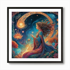 Moon And The Woman art print paintings Art Print