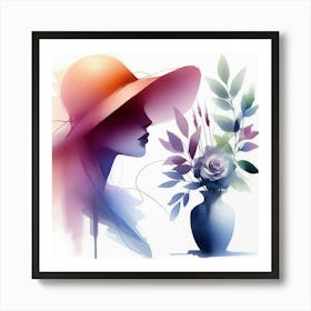 Portrait Of A Woman With Flowers 9 Art Print