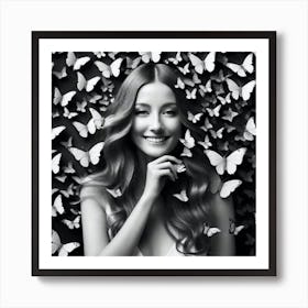 Beautiful Young Woman With Butterflies 1 Art Print