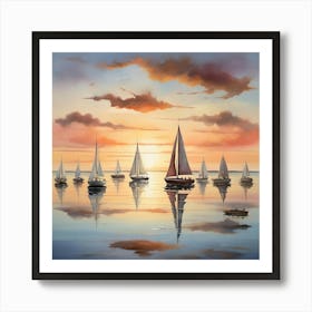 Sailboats At Sunset Art Print 2 Art Print