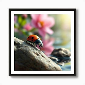 Ladybug On Rocks Art Print