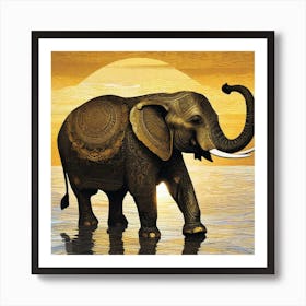 Elephant At Sunset 3 Art Print