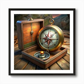 Antique Compass In Wooden Box Art Print