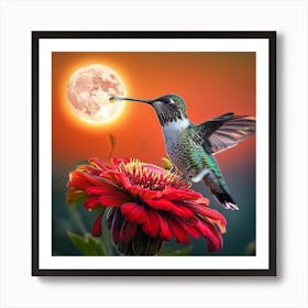 Hummingbird On Flower Art Print