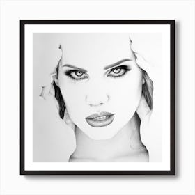 Lana del Rey Pencil Drawing Portrait Minimal Black and White Art Print