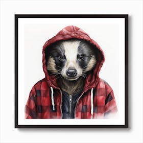 Watercolour Cartoon Badger In A Hoodie 1 Art Print