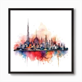 Dubai Skyline Watercolor Painting Art Print