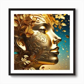 Golden Woman With Leaves Art Print