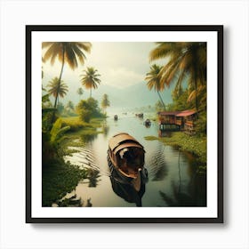 Kerala Boat On The Lake Art Print