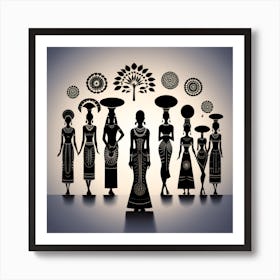 Tribal African Art Women silhouettes 7 Art Print