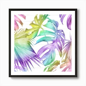 Watercolor Tropical Leaves - Rainbow Holographic Art Print