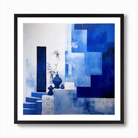 Moroccan Blue And White Pots and Steps Art Print