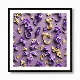 Origami Seahorses On Purple Background 1 Art Print