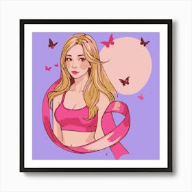 Women Breast Cancer Awareness background with brassiere Calligraphy in Pink Ribbon international symbol for month October suitable for clipart and poster and wall art 12 Art Print