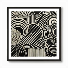 Mid Century Inspired Linocut Abstract Black And White art, 137 Art Print