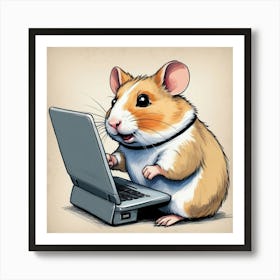 Hamster On A Laptop Art Print