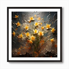 Daffodils Waving Stem Pointed Leaves Yellow Flashes Brown 10 Art Print