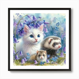 Ferrets In Bluebells Art Print