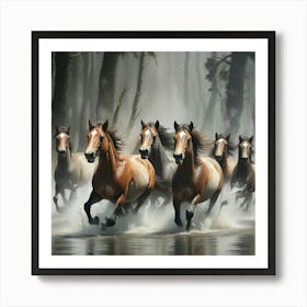 Horses Running In The Water 5 Art Print