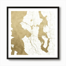 Seattle Gold Map On White Art Print