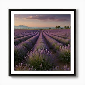 A Serene Lavender Field In Full Bloom With Rows Of Purple Flowers Stretching To The Horizon Art Print