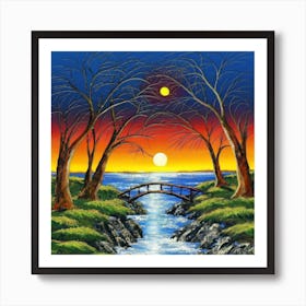 Highly detailed digital painting with sunset landscape design 3 Art Print