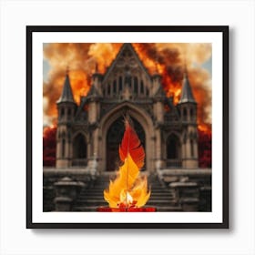 Flames In Front Of A Church Art Print