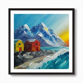 Acrylic and impasto pattern, mountain village, sea waves, log cabin, high definition, detailed geometric 7 Art Print