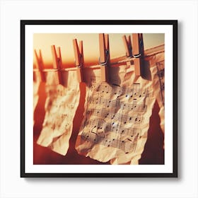 Music Notes On Clothesline Art Print