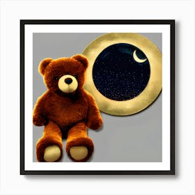 Teddy Bear And Crescent Moon From A Distance Art Print