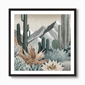 Firefly Modern Abstract Beautiful Lush Cactus And Succulent Garden In Neutral Muted Colors Of Tan, G (22) Art Print