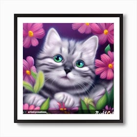 Cat In Flowers Art Print