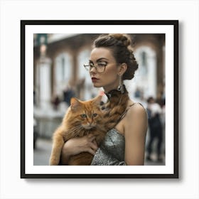 Woman Holding A Cat Affiche