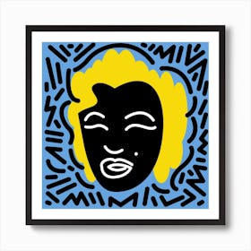 Black Marilyn Blue By Hen Macabi Art Print