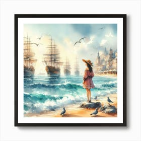 girl looking at the sea Art Print