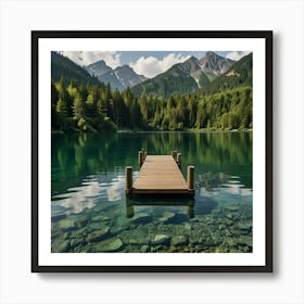 A Serene Lakeside Scene With Crystal Clear Water Reflecting The Lush Green Trees And Surrounding Mountains 1 Art Print