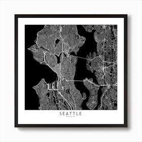 Seattle Black And White Map Square Art Print