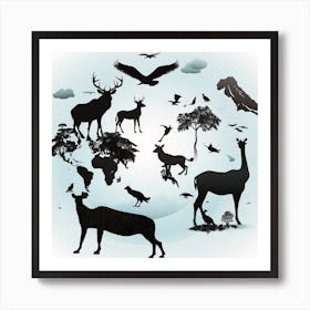 Leonardo Diffusion Xl Vector Silhouette Wild Animals Around E 0 Art Print