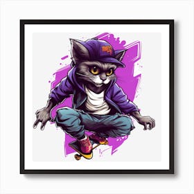 Skateboard Cat Art Print