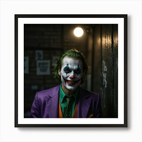 Joker Laughing In A Dark Alley With Neon Lights Art Print